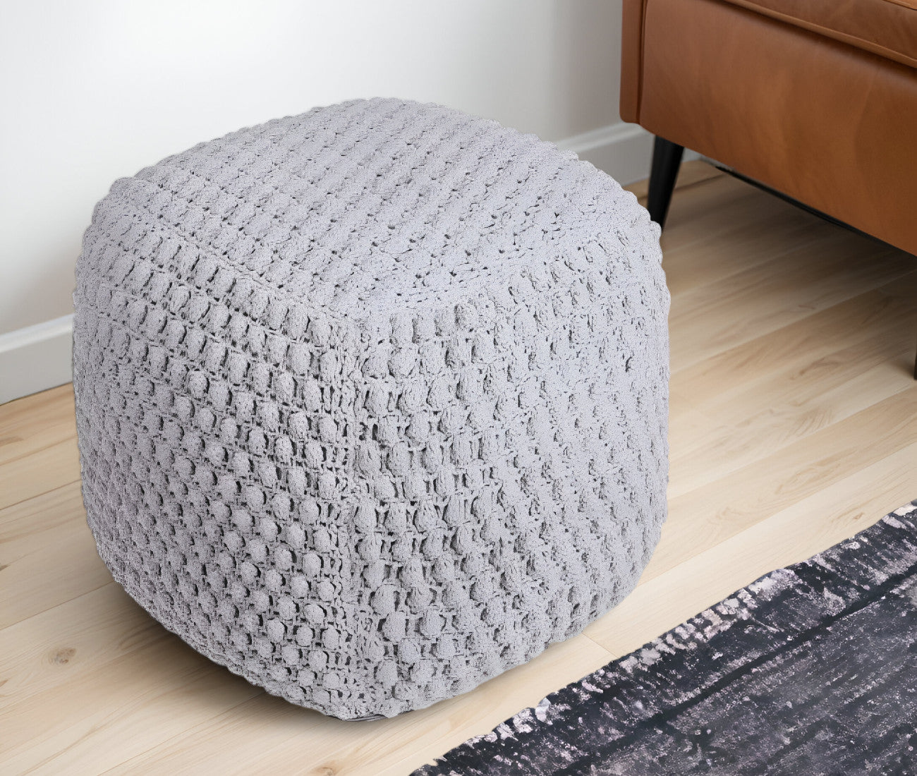 18" Light Gray Cotton Blend Pouf Ottoman