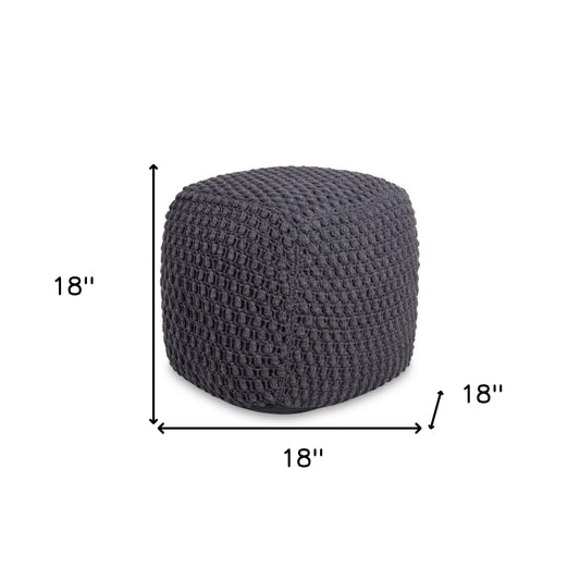 18" Black Cotton Blend Pouf Ottoman