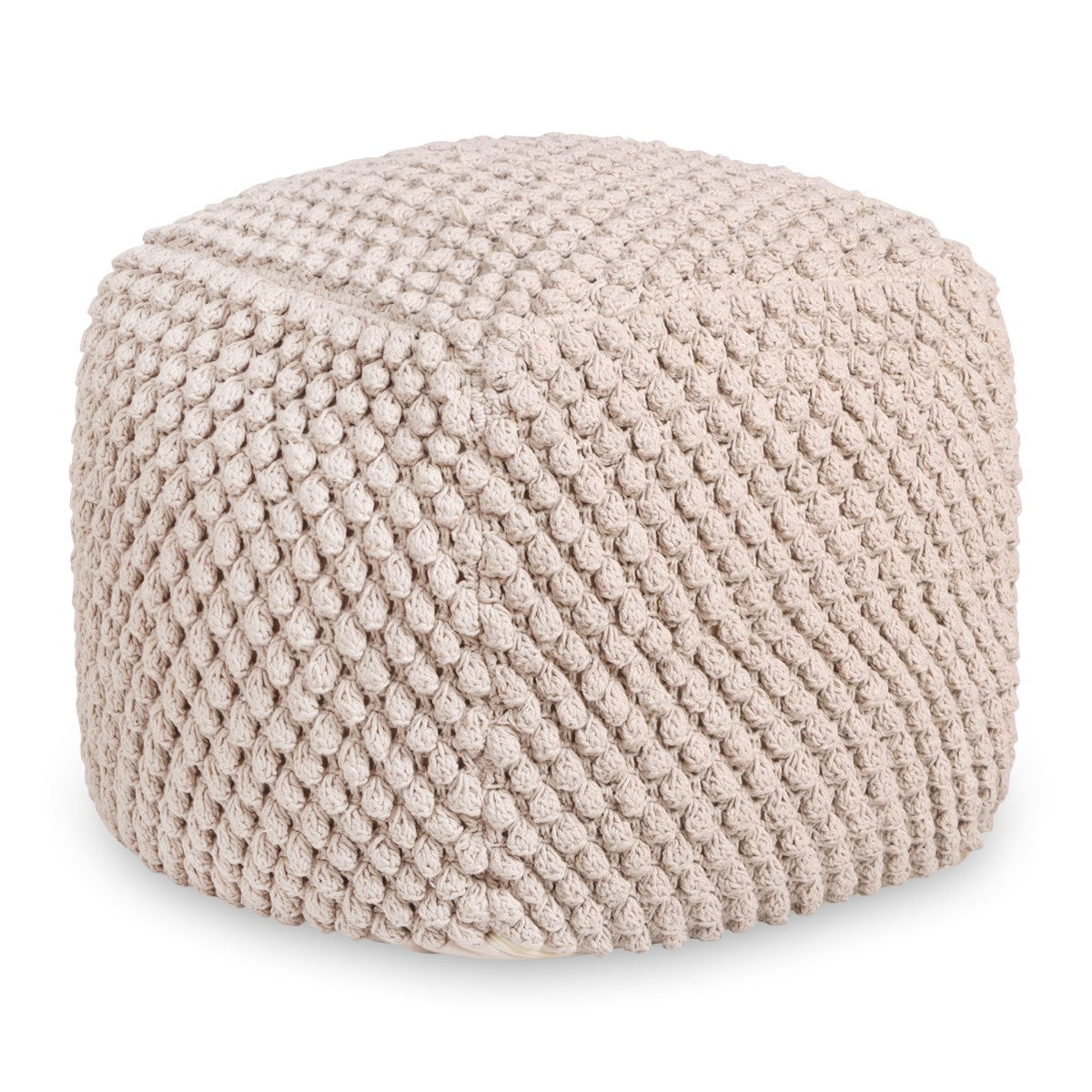 18" White Cotton Blend Pouf Ottoman