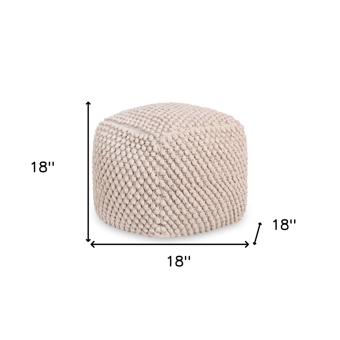 18" Light Gray Cotton Blend Pouf Ottoman