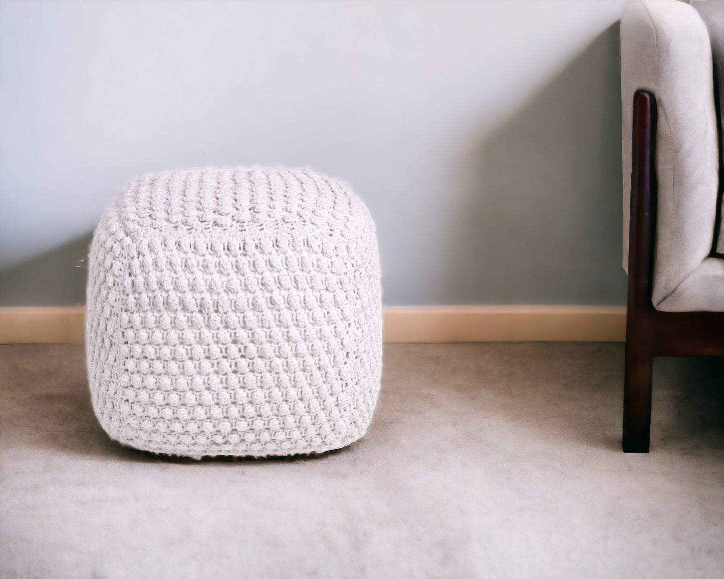 18" Light Gray Cotton Blend Pouf Ottoman