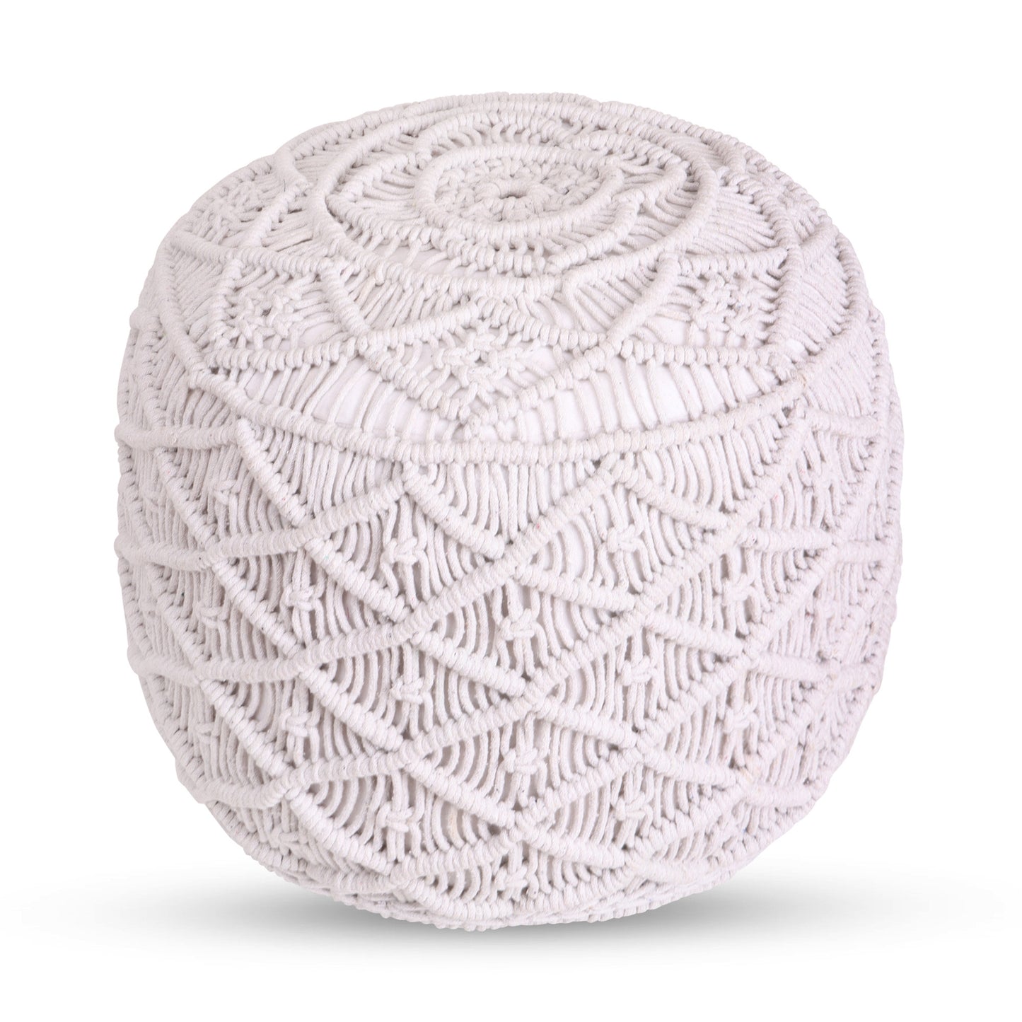 18" Light Gray Cotton Blend Round Geometric Pouf Ottoman