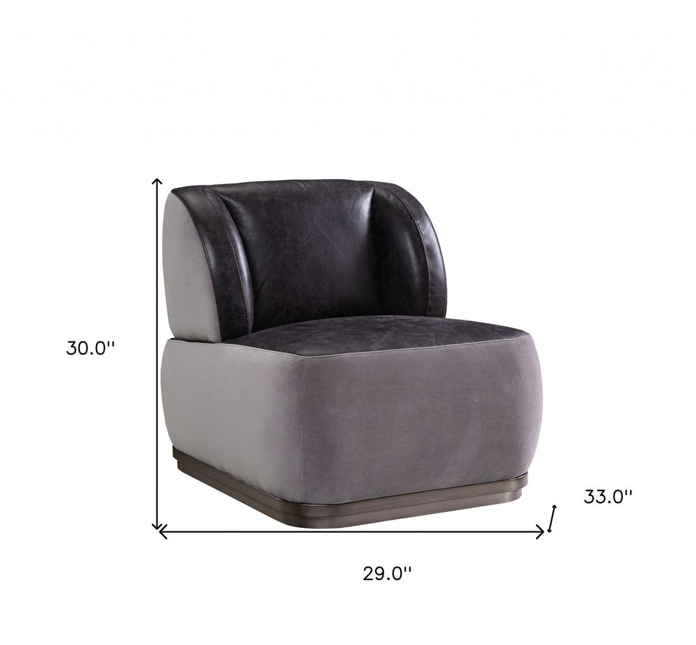 29" Slate Gray and Brown Velvet Slipper Chair