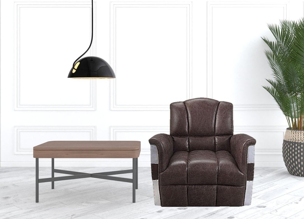 35" Brown Top Grain Leather Patchwork Club Chair