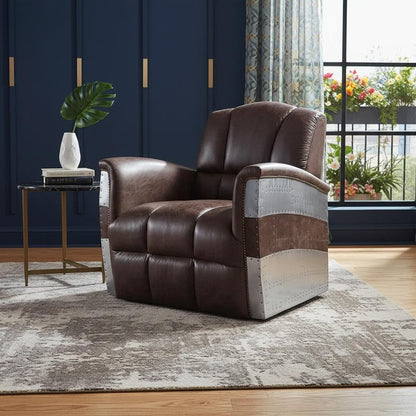 35" Brown Top Grain Leather Patchwork Club Chair