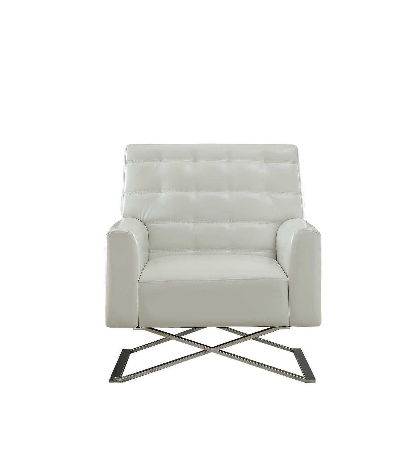 34" White Faux Leather And Steel Solid Color Club Chair