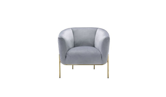 30" Gray Velvet And Gold Solid Color Barrel Chair