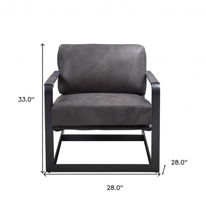 28" Gray and Steel Blue Top Grain Leather Arm Chair