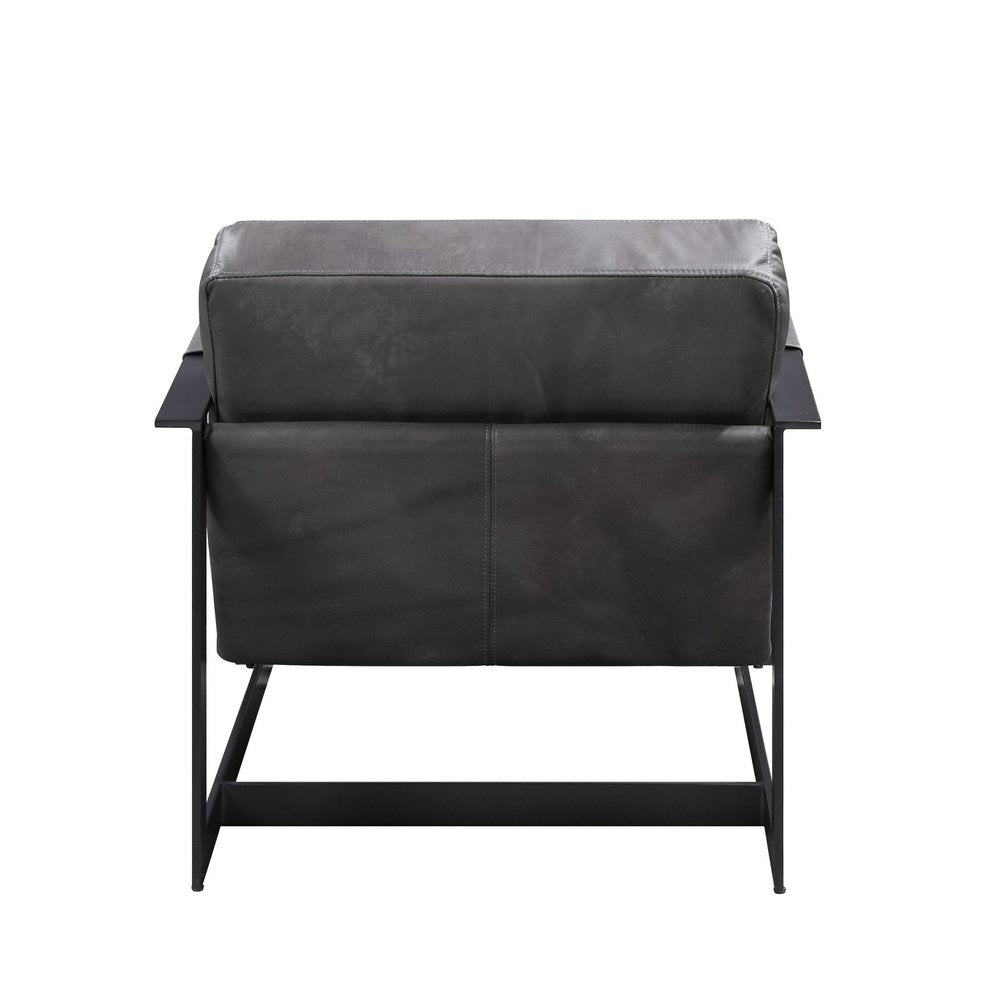 28" Gray and Steel Blue Top Grain Leather Arm Chair