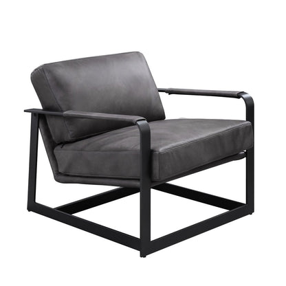 28" Gray and Steel Blue Top Grain Leather Arm Chair