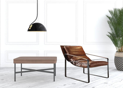 27" Chocolate and Steel Blue Top Grain Leather Lounge Chair