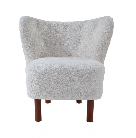 31" White and Brown Sherpa Polka Dots Wingback Chair