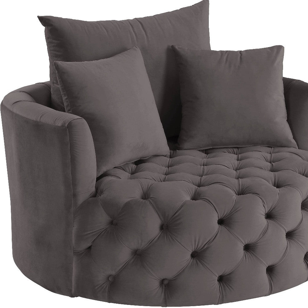 43" Gray Velvet Solid Color Swivel Barrel Chair