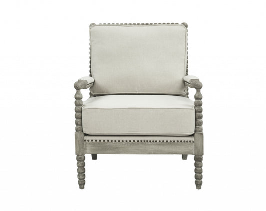 35" Beige Linen And Gray Oak Solid Color Club Chair