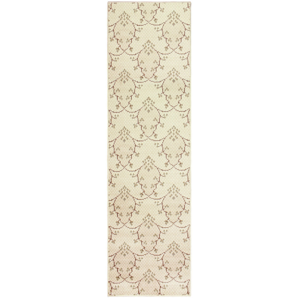 8' Runner Beige Green And Brown Floral Stain Resistant Runner Rug