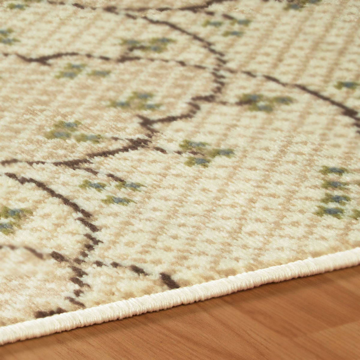 8' Runner Beige Green And Brown Floral Stain Resistant Runner Rug