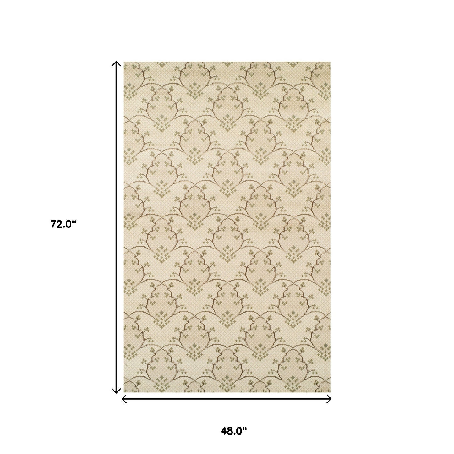 4' X 6' Beige Green and Brown Floral Vines Stain Resistant Area Rug