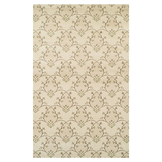 5' X 8' Beige Green and Brown Floral Vines Stain Resistant Area Rug