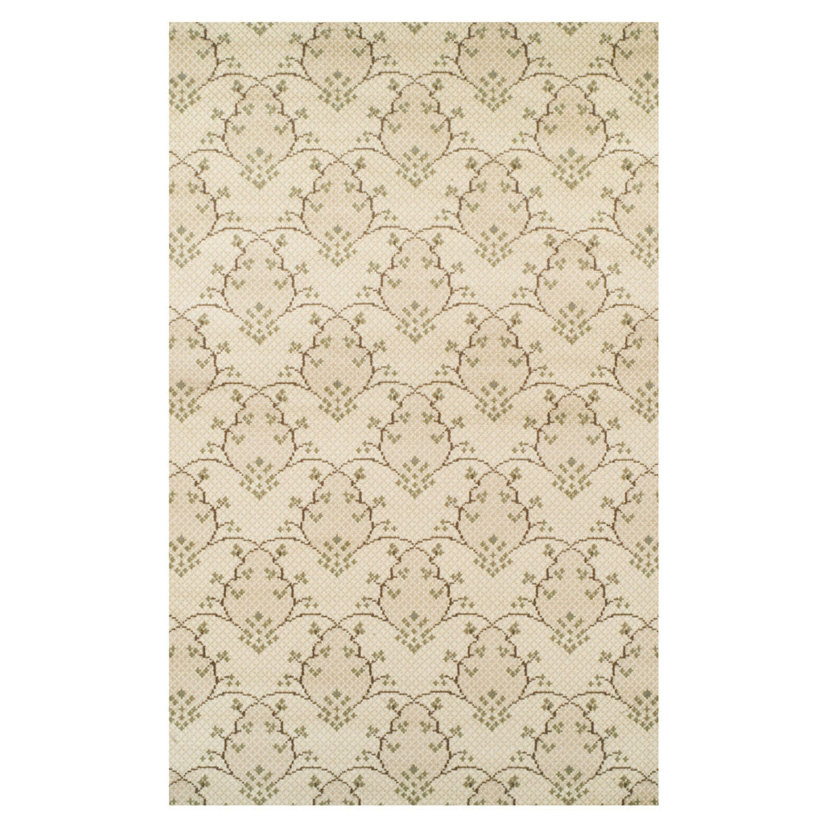 5' X 8' Beige Green and Brown Floral Vines Stain Resistant Area Rug