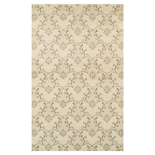 8' X 10' Beige Green And Brown Floral Vines Stain Resistant Area Rug