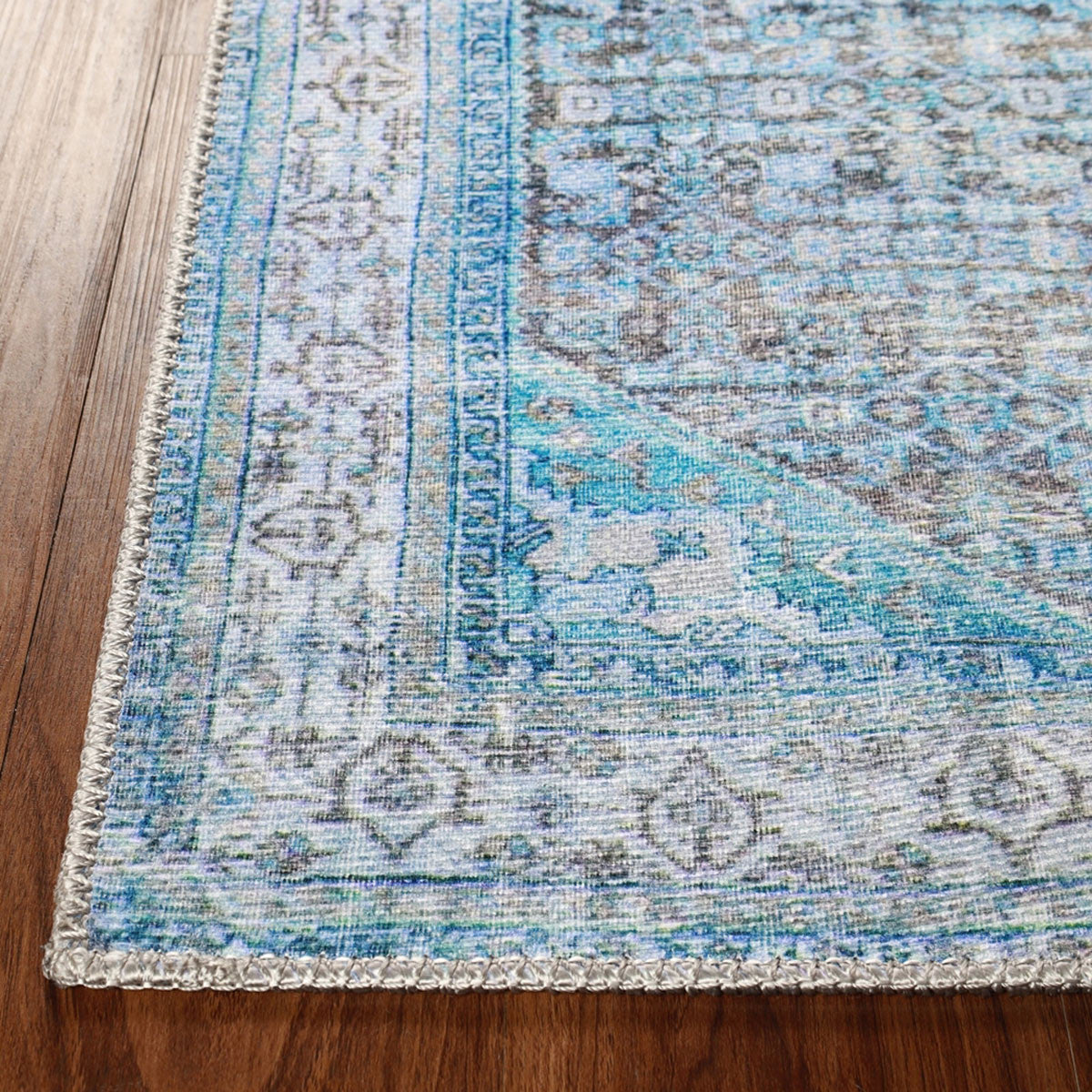 8' Shades Of Azure Oriental Power Loom Stain Resistant Runner Rug