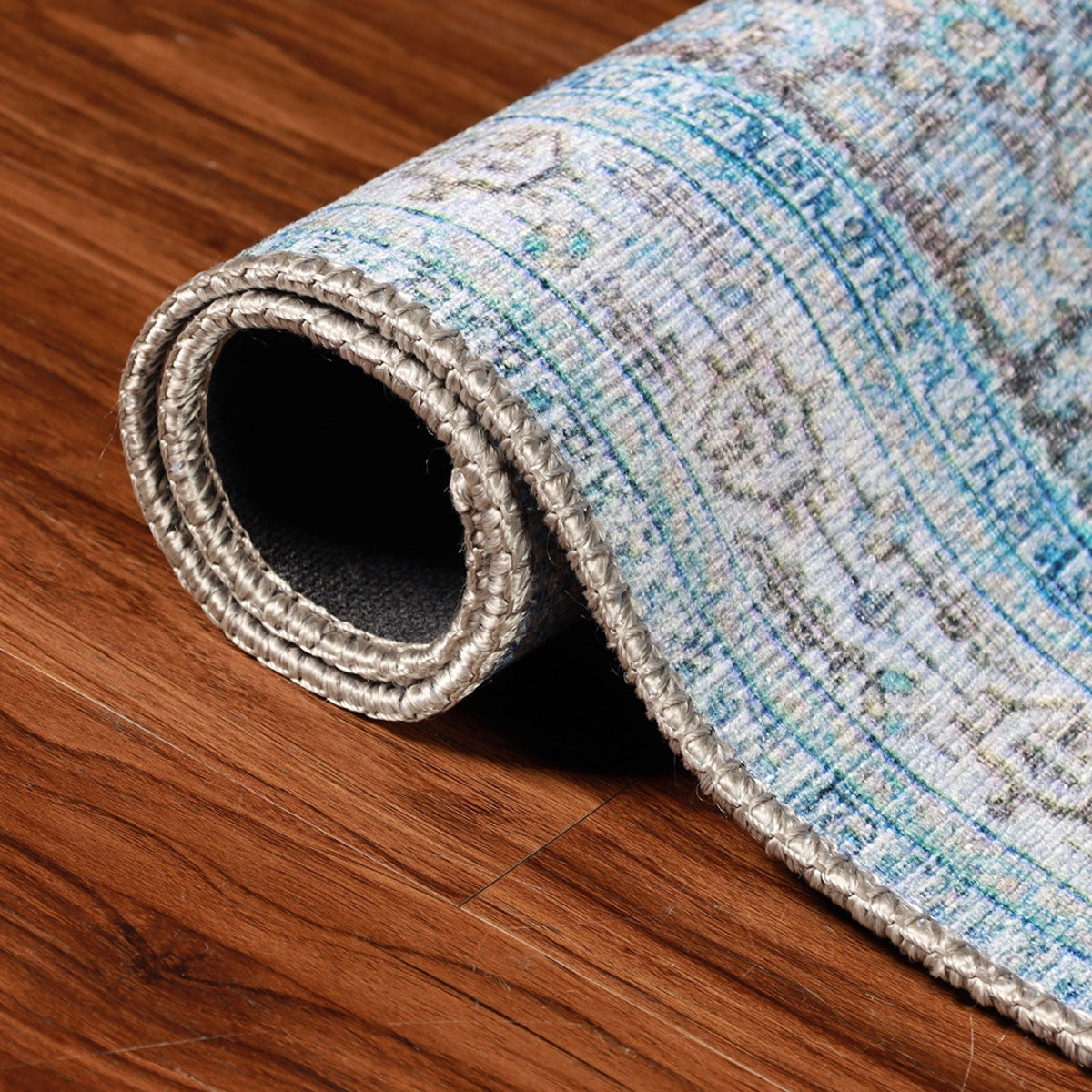 8' Shades Of Azure Oriental Power Loom Stain Resistant Runner Rug