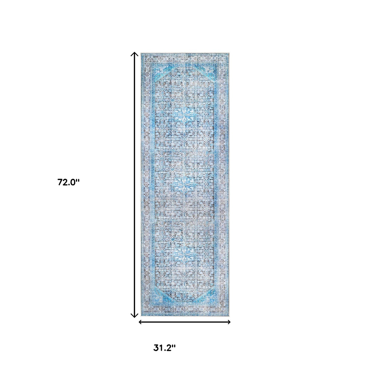 8' Shades Of Azure Oriental Power Loom Stain Resistant Runner Rug