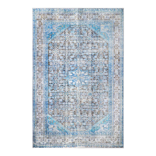 3' X 5' Shades Of Azure Oriental Stain Resistant Area Rug