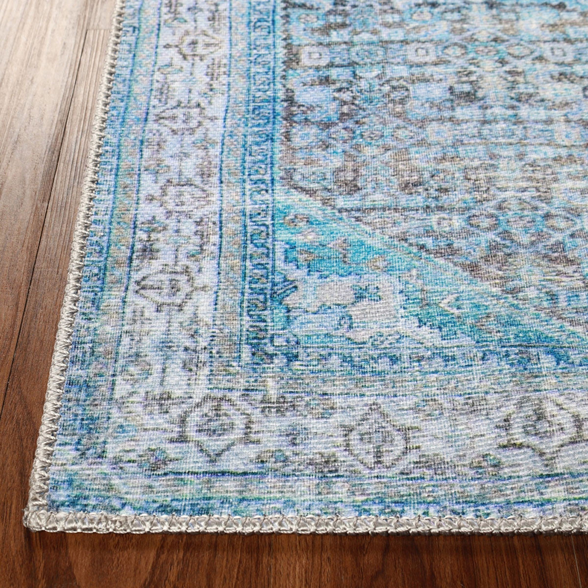 3' X 5' Shades Of Azure Oriental Stain Resistant Area Rug