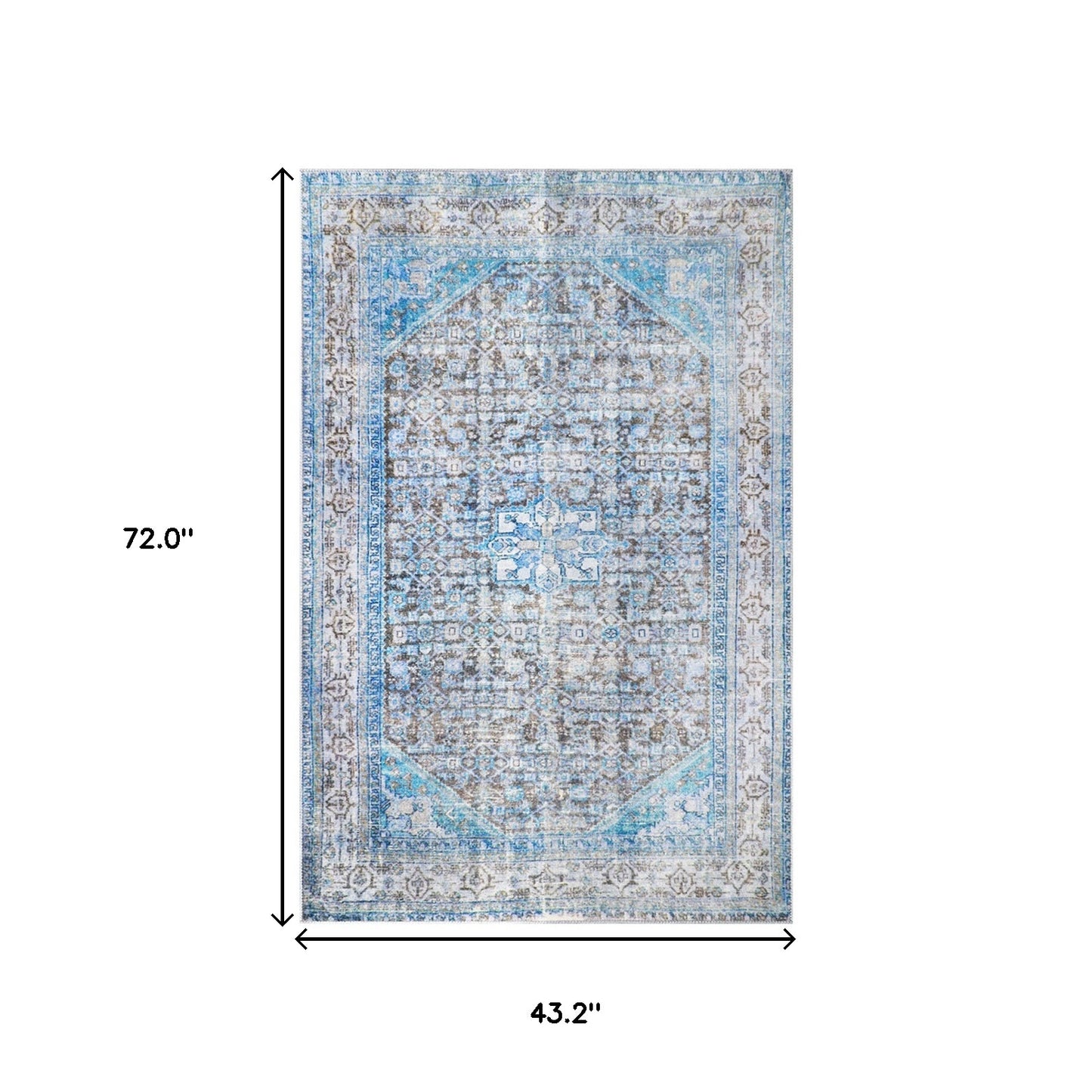 3' X 5' Shades Of Azure Oriental Stain Resistant Area Rug