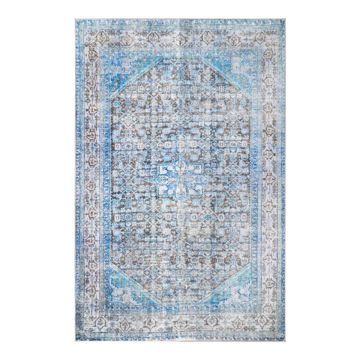 5' X 7' Shades Of Azure Oriental Medallion Stain Resistant Area Rug