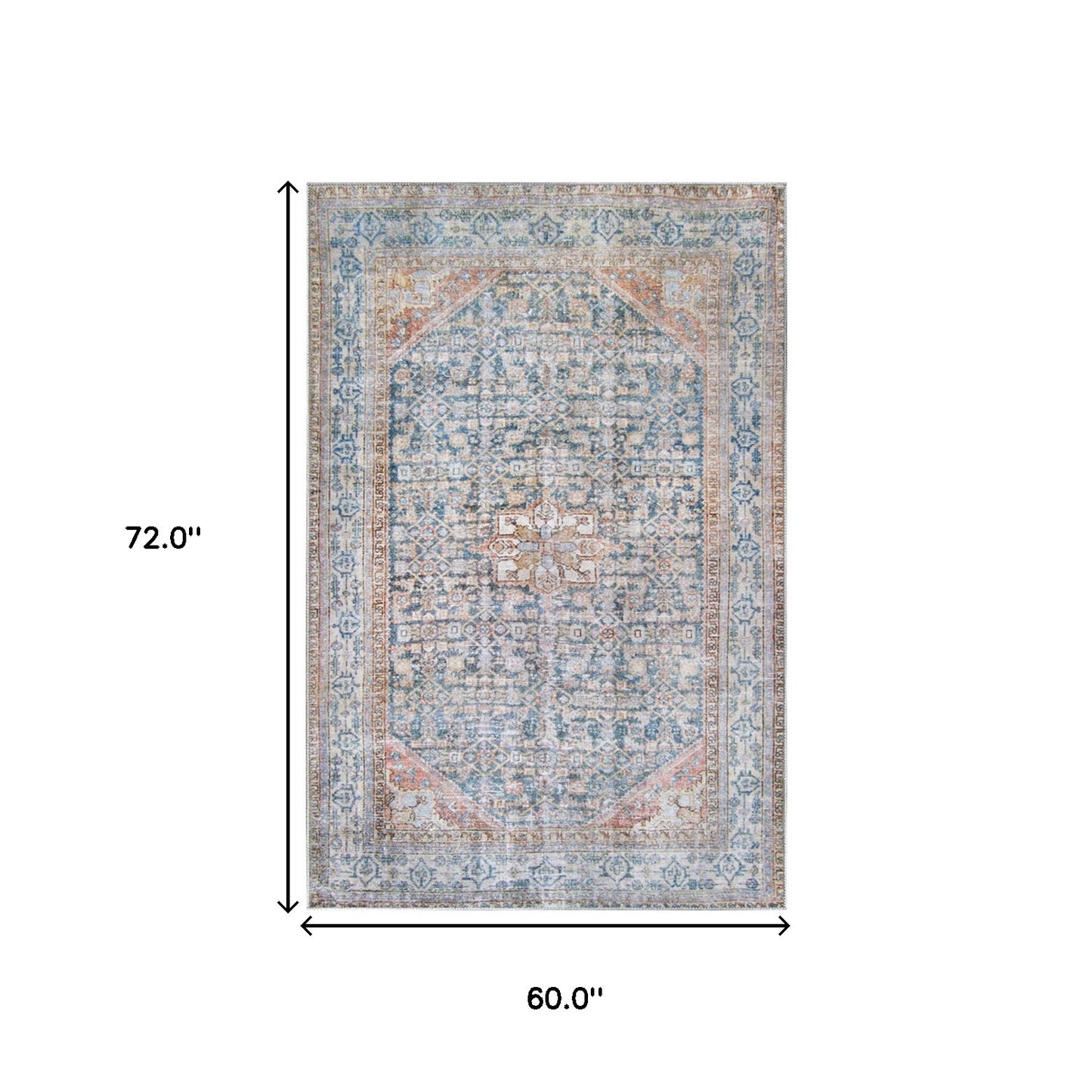 5' X 7' Latte and Blue Oriental Medallion Stain Resistant Area Rug