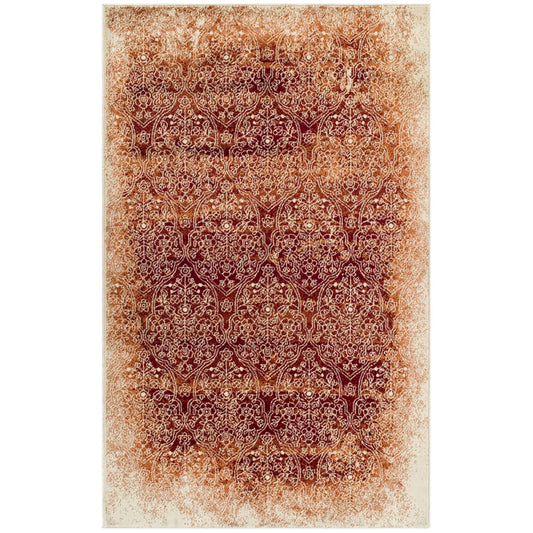 5' X 8' Orange Medallion Stain Resistant Area Rug