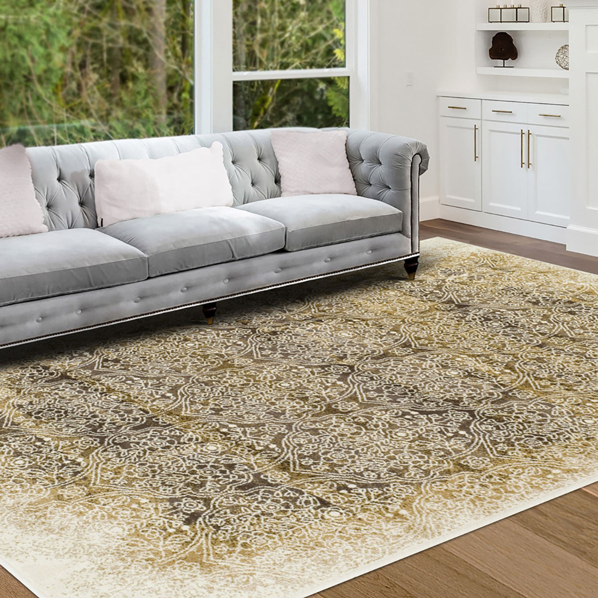 8' X 10' Camel Medallion Stain Resistant Area Rug