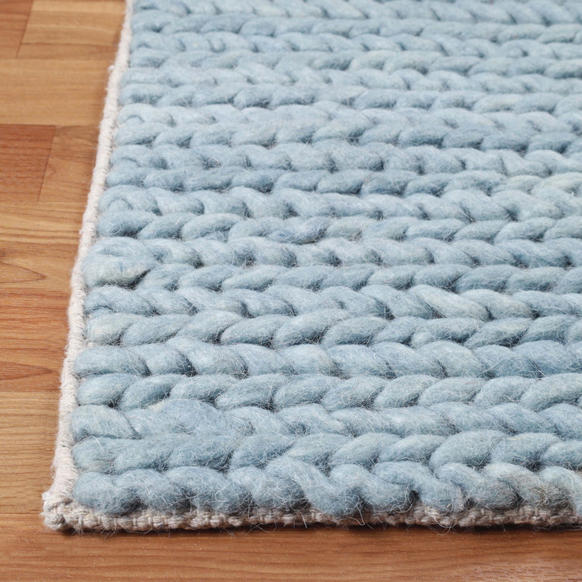 5' X 8' Light Blue Wool Handmade Stain Resistant Area Rug