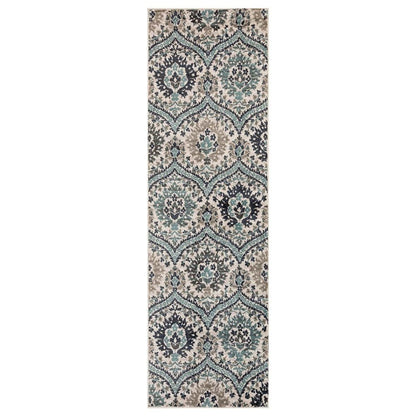 10' Ivory Blue And Gray Medallion Runner Rug