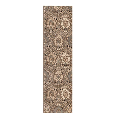 10' Beige And Ivory Floral Runner Rug