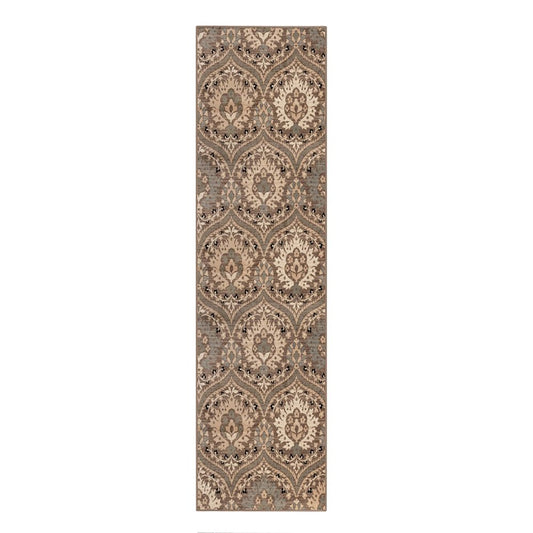 10' Beige And Ivory Floral Runner Rug