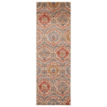 8' Orange And Ivory Floral Runner Rug