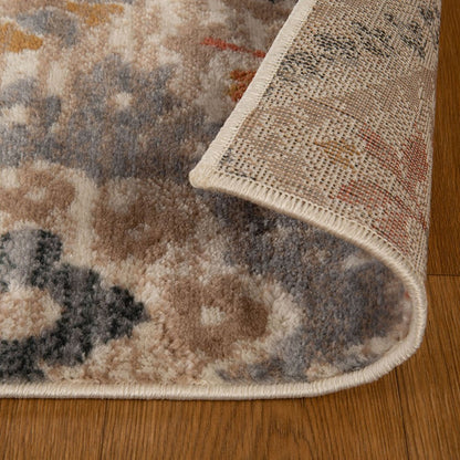 8' Orange And Ivory Floral Runner Rug