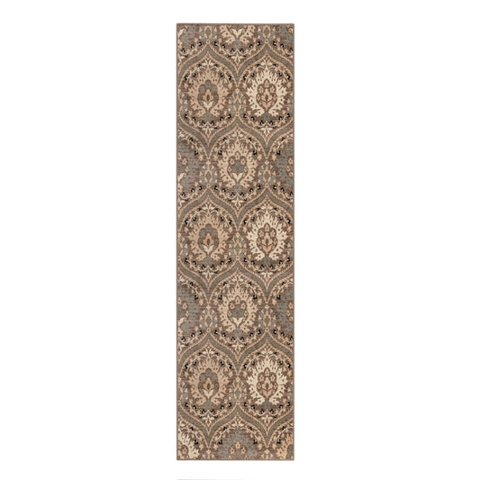 8' Ivory Beige And Light Blue Floral Stain Resistant Runner Rug