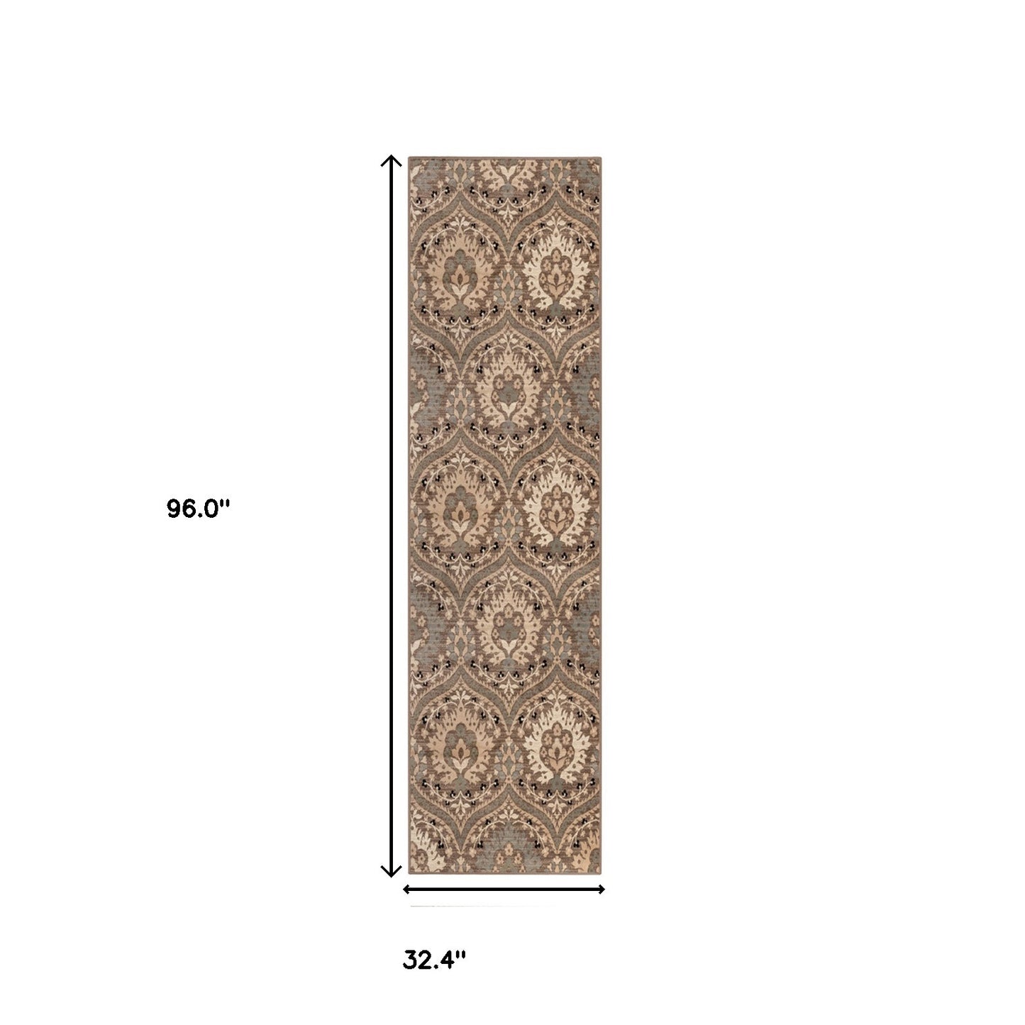 8' Ivory Beige And Light Blue Floral Stain Resistant Runner Rug