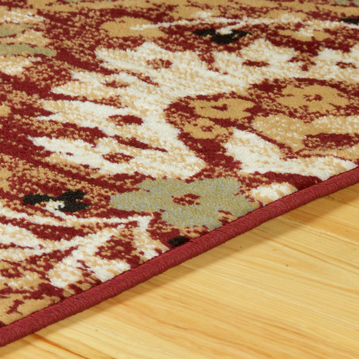 8' Red Gold And Olive Floral Stain Resistant Runner Rug