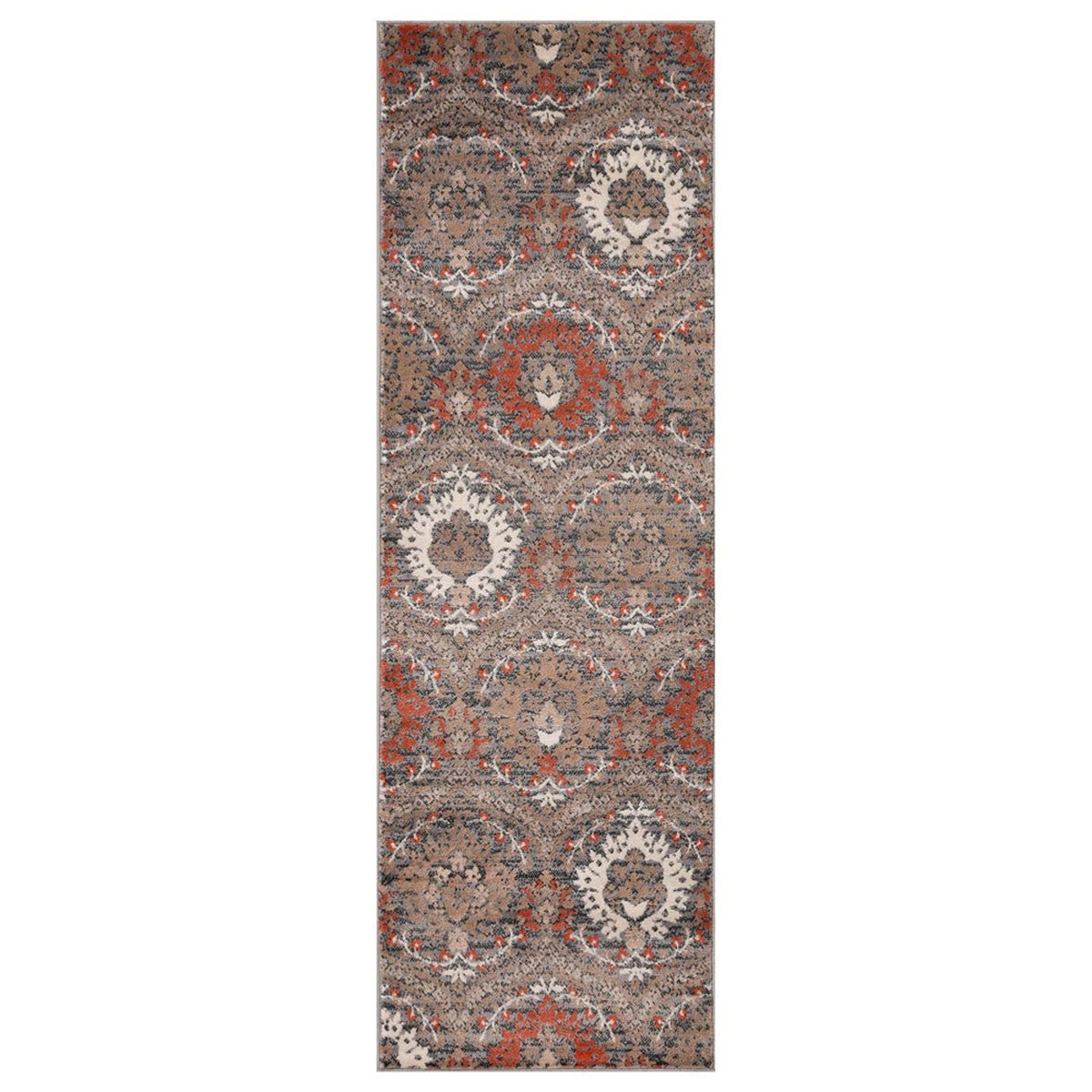 8' Runner Rust Floral Stain Resistant Runner Rug