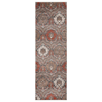 8' Rust Brown And Gray Floral Runner Rug