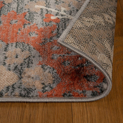 8' Rust Brown And Gray Floral Runner Rug