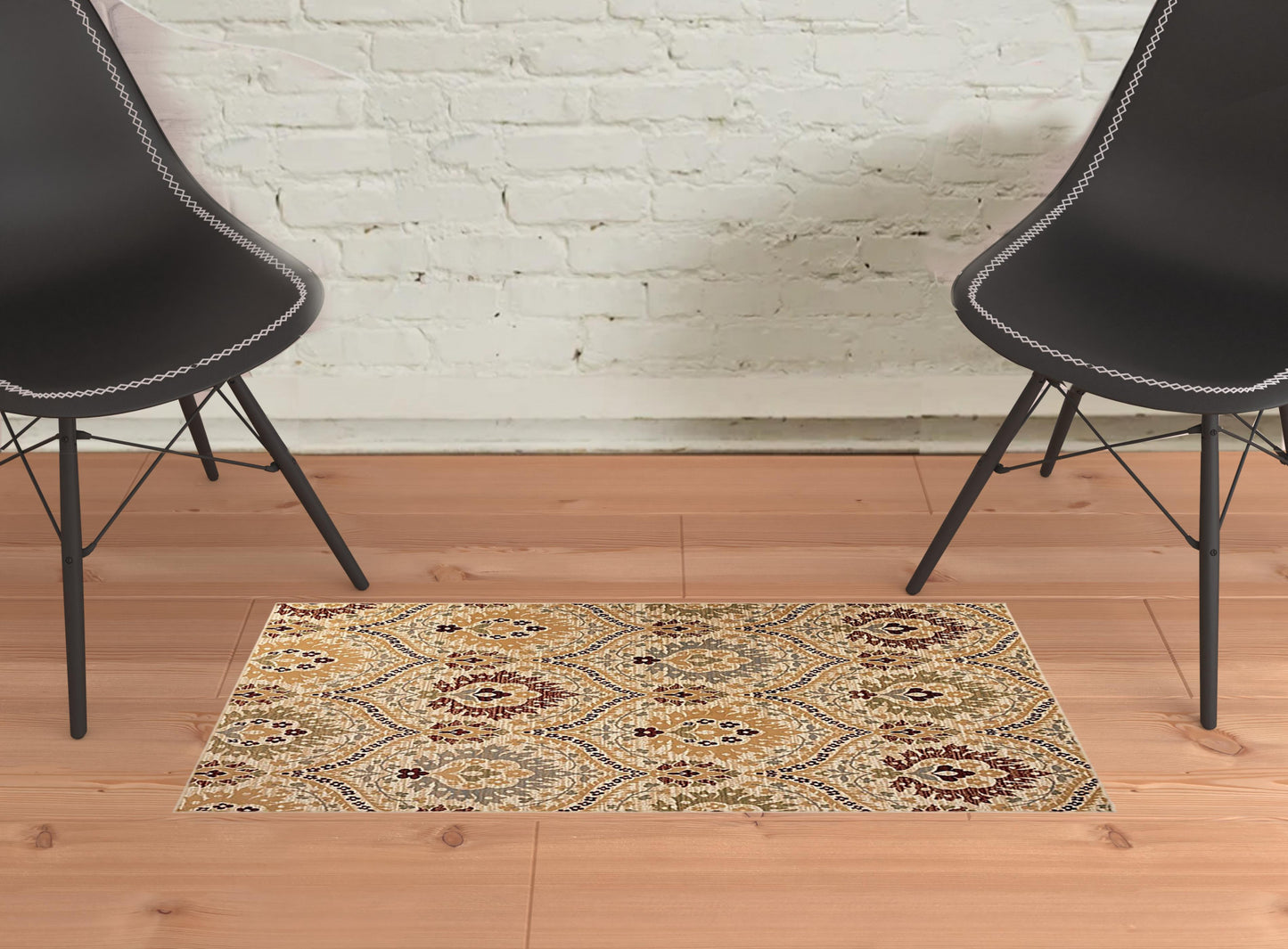 2' X 3' Camel Gray And Rust Floral Stain Resistant Area Rug