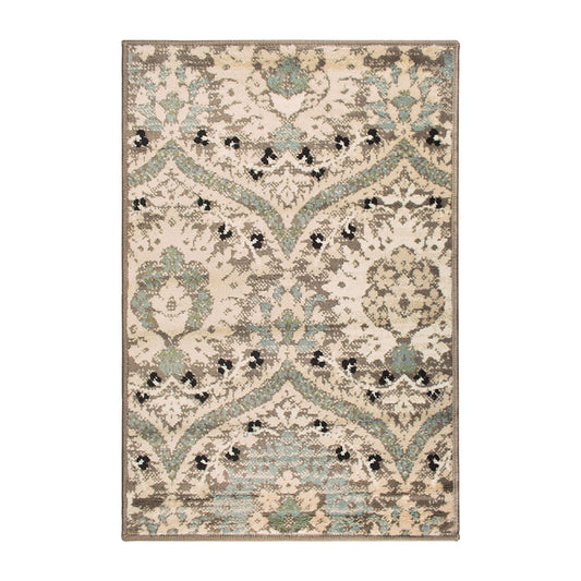 2' X 3' Ivory Beige And Light Blue Floral Stain Resistant Area Rug