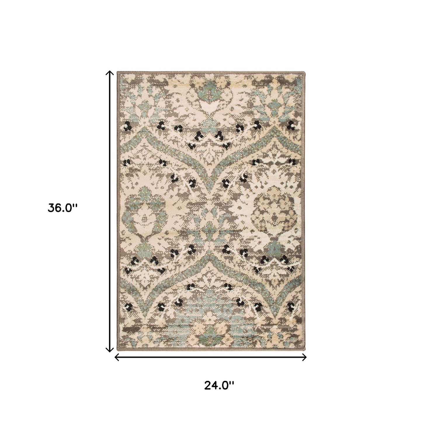 2' X 3' Ivory Beige And Light Blue Floral Stain Resistant Area Rug