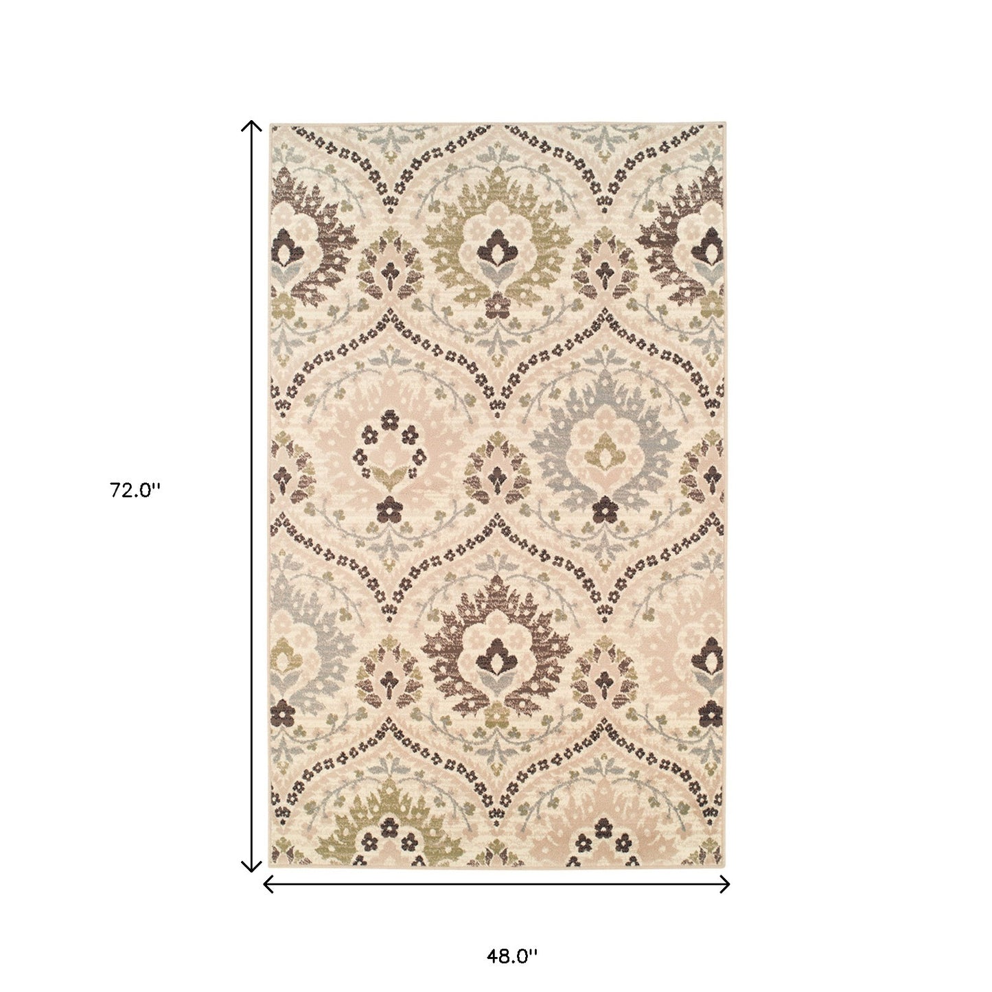 4' X 6' Ivory Gray And Olive Floral Stain Resistant Area Rug